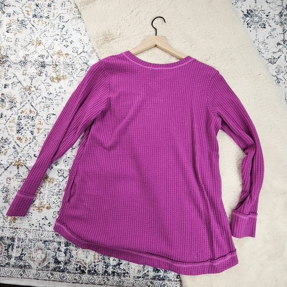 LOGO Lounge by Lori Goldstein Cloud Waffle Split Neck Top Wanda US Small - Picture 8 of 8